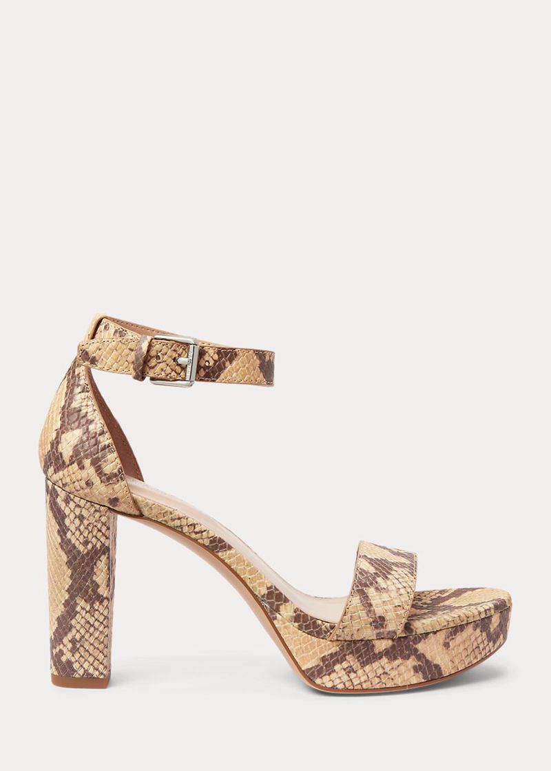 Sandały Lauren Damska Khaki Sylvia Faux-Snakeskin 942370-POU